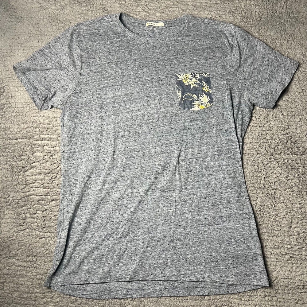 Marine Layer Shirt Mens Large Blue Grey Heathered Floral Pocket Tee Short Sleeve